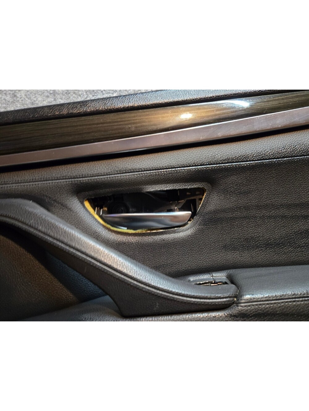 11-16 BMW 5-Series F10 Rear Left Interior Door Panel Black Leather Ash Wood Trim